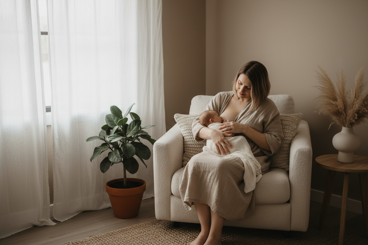 breastfeeding mother neutral tones lifestyle